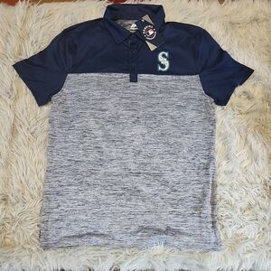 Seattle Mariners Men's Navy & Heather Gray Polo Shirt- Size Large
